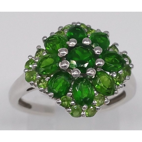 Emerald Green Gemstone Ring Cluster 925 Sterling Silver Size 7 Designer Sparkly! - Picture 7 of 13